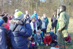 Présentation par Jean-Noël CABASSY de l'ONGE Forestiers du Monde® aux écoliers d'un pic noir (Dryocopus martius) naturalisé en milieu naturel.