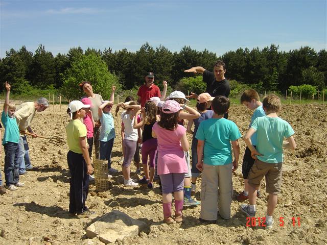 Plantation avec la classe de Monsieur Damien BREUILLOT. Réhabilitation forestière pédagogique biodiverse de Villers-la-faye. Année scolaire 2011-2012